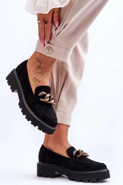 Zamszowe Damskie Mokasyny S.Barski HX52-222 Czarne