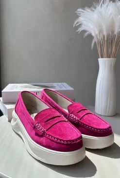 Zamszowe Damskie Mokasyny Fuksja Filidia