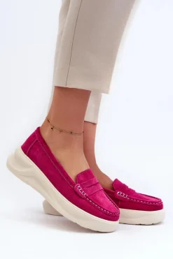 Zamszowe Damskie Mokasyny Fuksja Filidia
