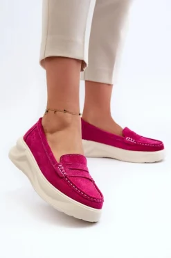 Zamszowe Damskie Mokasyny Fuksja Filidia
