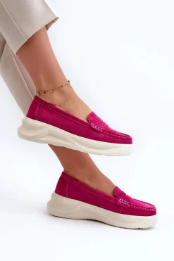 Zamszowe Damskie Mokasyny Fuksja Filidia