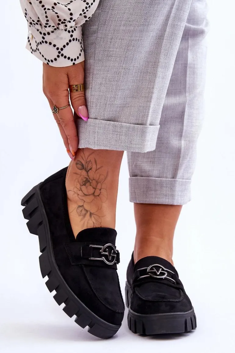 Zamszowe Damskie Mokasyny Czarne Sanvi