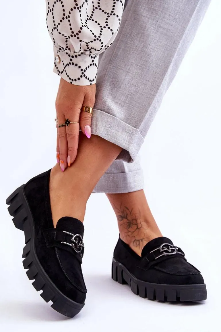 Zamszowe Damskie Mokasyny Czarne Sanvi