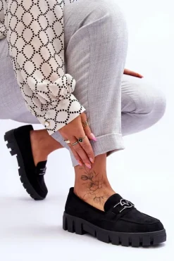 Zamszowe Damskie Mokasyny Czarne Sanvi