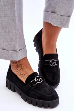 Zamszowe Damskie Mokasyny Czarne Sanvi