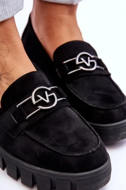 Zamszowe Damskie Mokasyny Czarne Sanvi