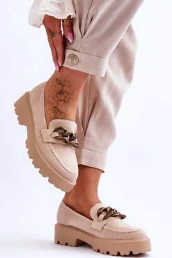 Zamszowe Damskie Mokasyny S.Barski HX52-222 Beżowe