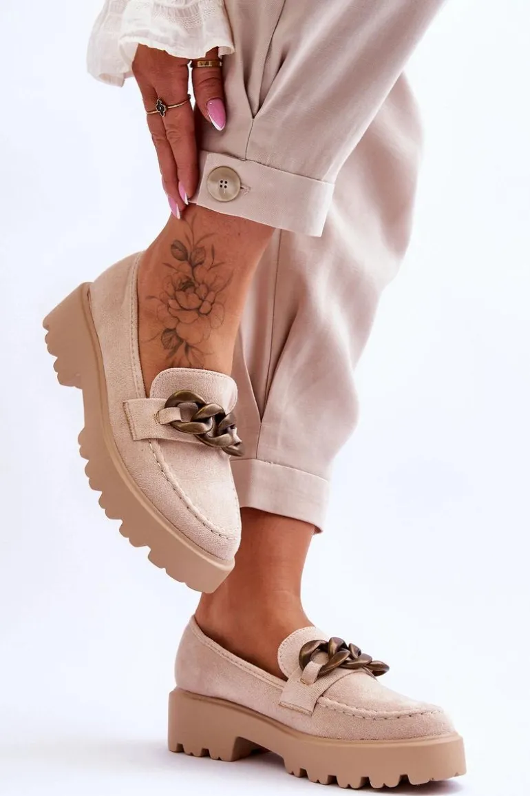 Zamszowe Damskie Mokasyny S.Barski HX52-222 Beżowe