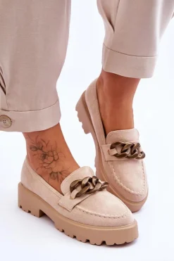 Zamszowe Damskie Mokasyny S.Barski HX52-222 Beżowe