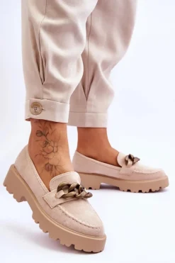 Zamszowe Damskie Mokasyny S.Barski HX52-222 Beżowe