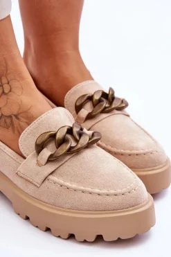 Zamszowe Damskie Mokasyny S.Barski HX52-222 Beżowe