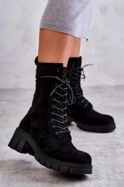 Zamszowe Damskie Ocieplane Botki Czarne Hermesa