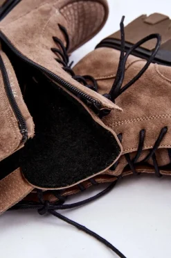 Zamszowe Damskie Ocieplane Botki Trapery Jasnobrązowe Lemar Rehin