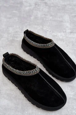 Zamszowe Damskie Papcie Z Futerkiem Czarne Buffie