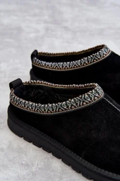 Zamszowe Damskie Papcie Z Futerkiem Czarne Buffie