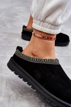 Zamszowe Damskie Papcie Z Futerkiem Czarne Buffie