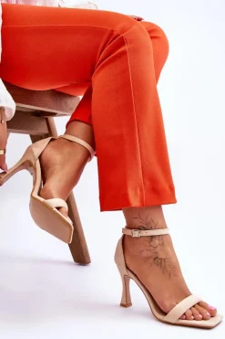 Zamszowe Damskie Sandały Na Obcasie Beżowe Rousses