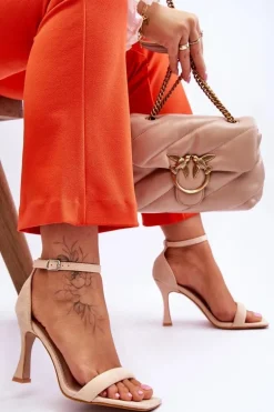 Zamszowe Damskie Sandały Na Obcasie Beżowe Rousses