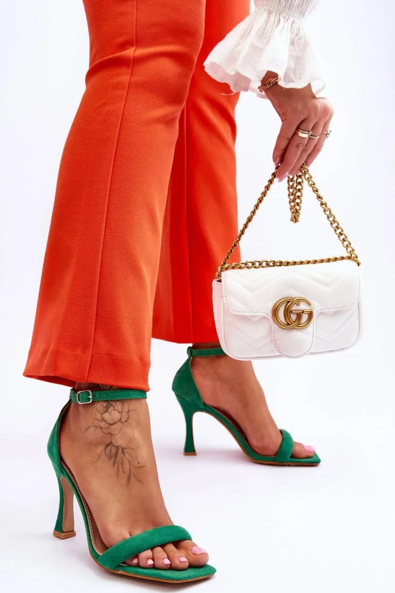 Zamszowe Damskie Sandały Na Obcasie Zielone Rousses