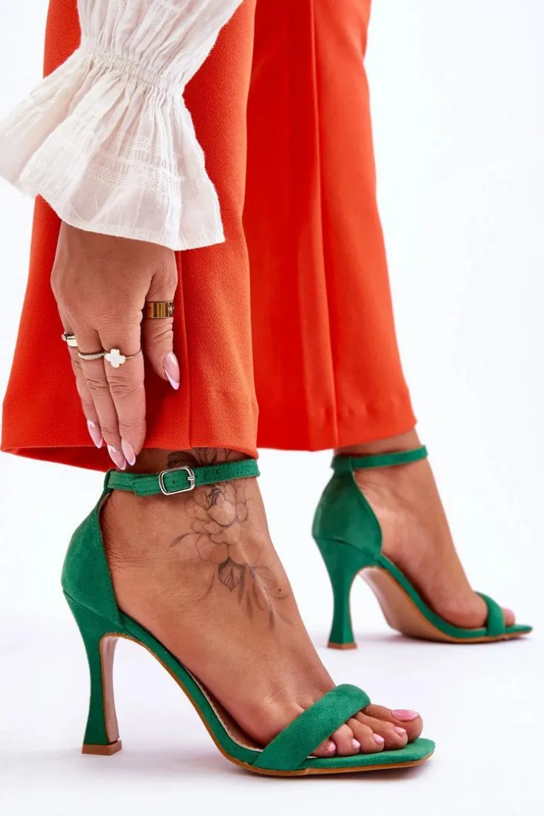 Zamszowe Damskie Sandały Na Obcasie Zielone Rousses