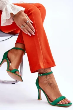 Zamszowe Damskie Sandały Na Obcasie Zielone Rousses