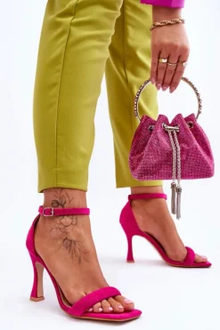 Zamszowe Damskie Sandały Na Obcasie Fuksja Rousses