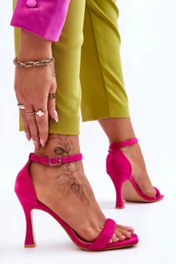 Zamszowe Damskie Sandały Na Obcasie Fuksja Rousses