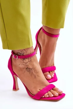 Zamszowe Damskie Sandały Na Obcasie Fuksja Rousses