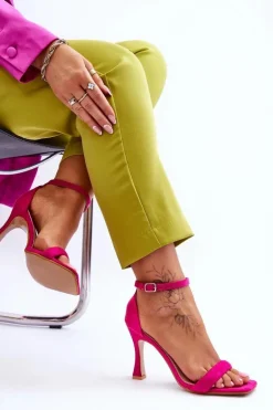 Zamszowe Damskie Sandały Na Obcasie Fuksja Rousses