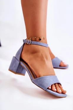 Zamszowe Damskie Sandały Na Obcasie Niebieskie Luciana