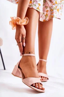 Zamszowe Damskie Sandały Na Obcasie Różowe Luciana