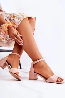 Zamszowe Damskie Sandały Na Obcasie Różowe Luciana