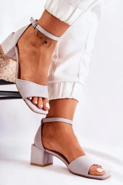 Zamszowe Damskie Sandały Na Obcasie Szare Luciana