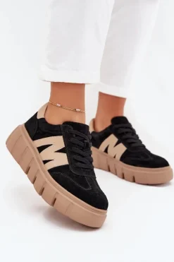 Zamszowe Damskie Sneakersy Na Platformie Vinceza 79561 Czarne