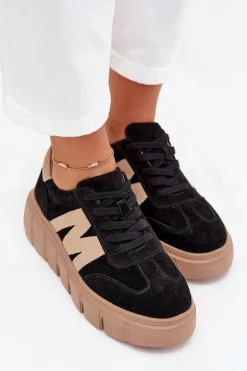 Zamszowe Damskie Sneakersy Na Platformie Vinceza 79561 Czarne