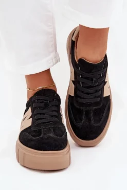 Zamszowe Damskie Sneakersy Na Platformie Vinceza 79561 Czarne