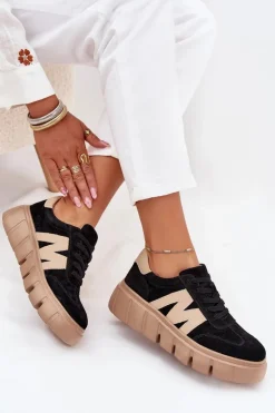 Zamszowe Damskie Sneakersy Na Platformie Vinceza 79561 Czarne