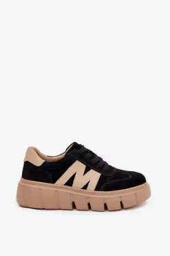 Zamszowe Damskie Sneakersy Na Platformie Vinceza 79561 Czarne