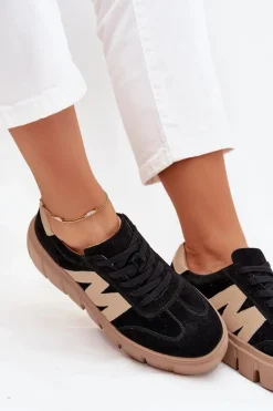 Zamszowe Damskie Sneakersy Na Platformie Vinceza 79561 Czarne