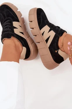 Zamszowe Damskie Sneakersy Na Platformie Vinceza 79561 Czarne