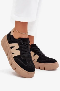 Zamszowe Damskie Sneakersy Na Platformie Vinceza 79561 Czarne