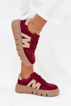 Zamszowe Damskie Sneakersy Na Platformie Vinceza 79561 Bordowe