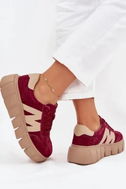 Zamszowe Damskie Sneakersy Na Platformie Vinceza 79561 Bordowe
