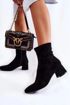 Zamszowe Damskie Wysokie Botki Czarne Gloriss