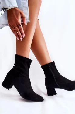 Zamszowe Damskie Wysokie Botki Czarne Gloriss