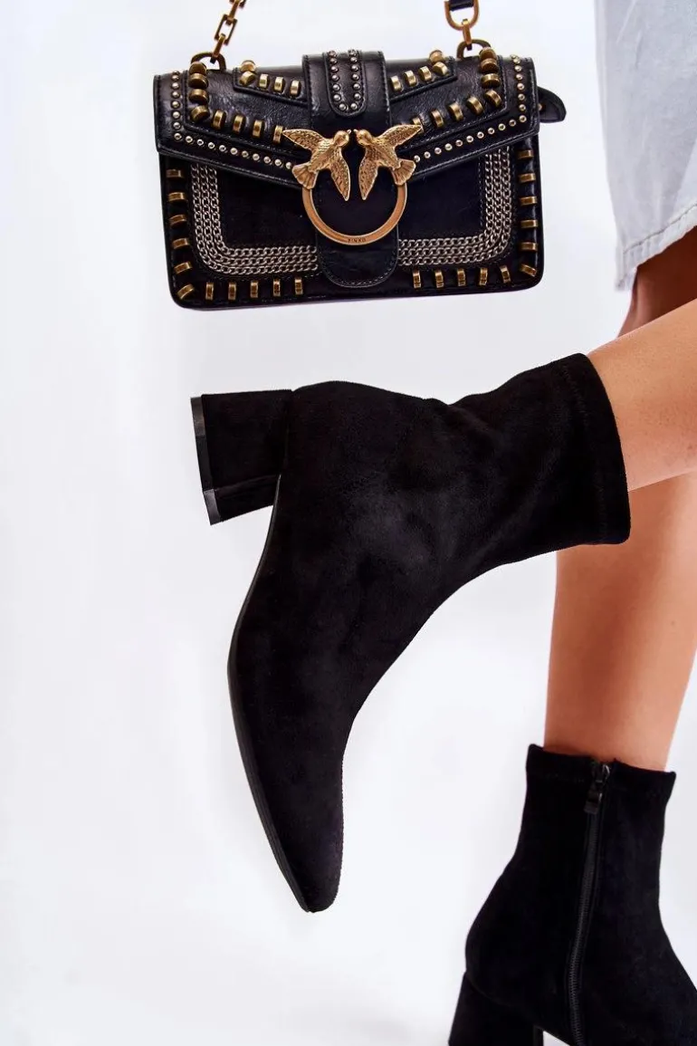 Zamszowe Damskie Wysokie Botki Czarne Gloriss