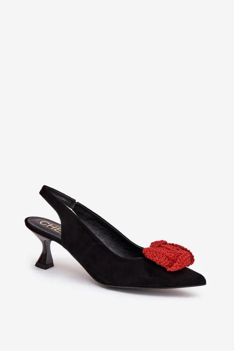 Zamszowe Eleganckie Czółenka Na Szpilce CheBello 4666 Czarne