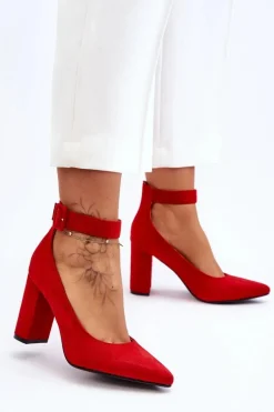 Zamszowe Eleganckie Czółenka Czerwone Gloria