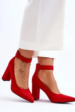 Zamszowe Eleganckie Czółenka Czerwone Gloria