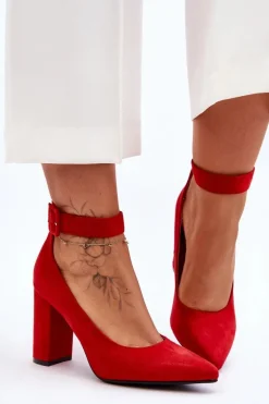 Zamszowe Eleganckie Czółenka Czerwone Gloria